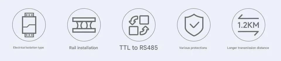 TTL to RS485 Converter, DIN-Rail Electrical Isolated Serial Module, 600W Lightning & Surge Protection