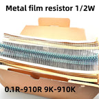 100PCS 1/2W 0.5W Metal film resistors 1% accuracy 10R-1M ohms 100R 220R 1K 2.2K 4.7K 10K 100K 470K DIY repair circuit