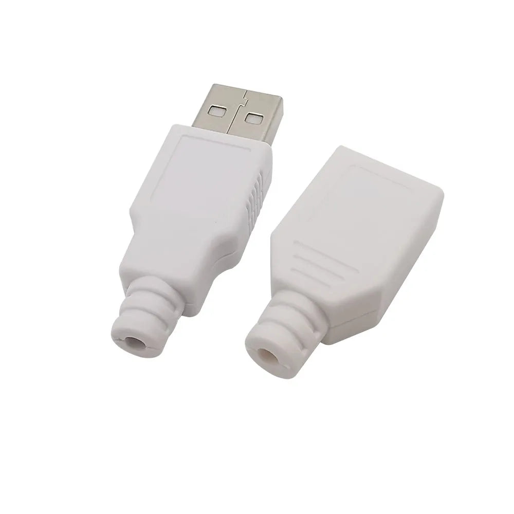 10Pcs White 4 Pin USB Type A Male Female Soldering Plug Socket Connector With Plastic Cover Type-A DIY Kits