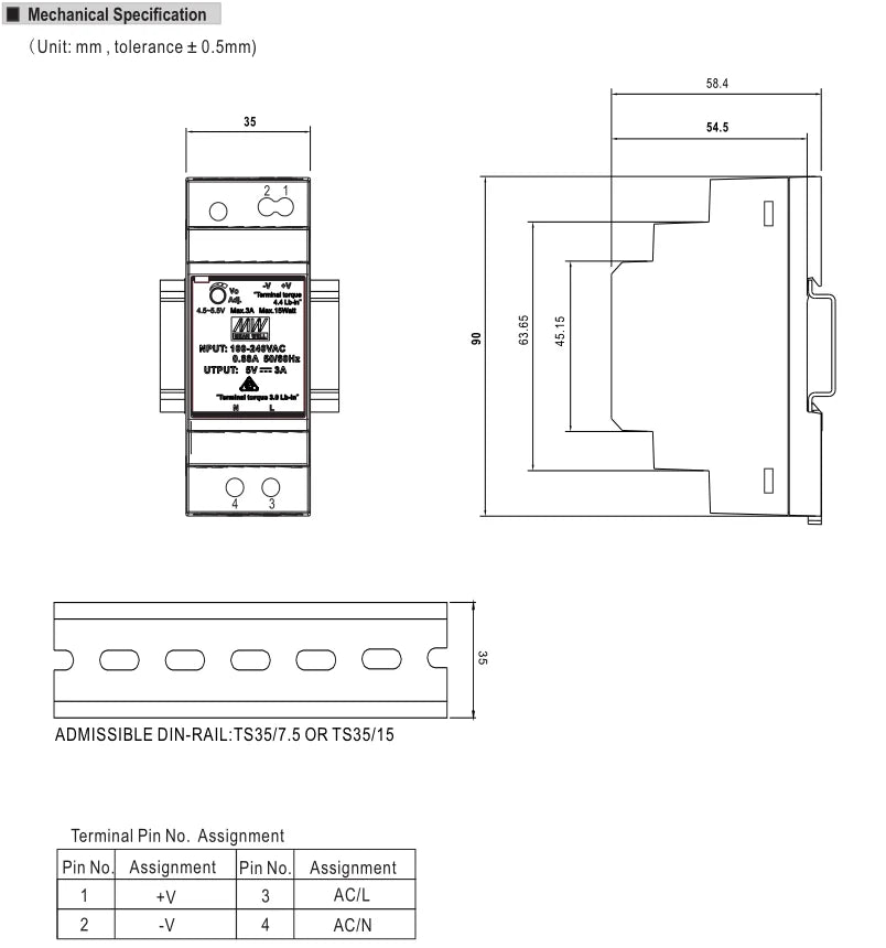 MEAN WELL Slim DIN Rail 30W Power Supply HDR-30-5 HDR-30-12 HDR-30-15 HDR-30-24 HDR-30-48