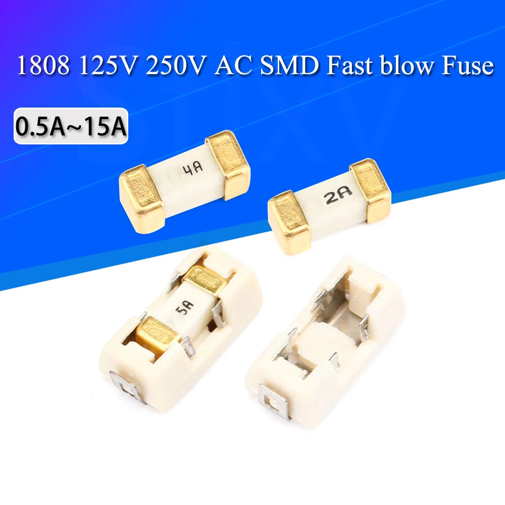 Gold Silver 1808 125V 250V AC 0451 SMD Fast blow Fuse 0.5A 500mA 1A 2A 3A 4A 5A 6.3A 8A 10A 12A 15A 500MA 750MA 2410 ultra-rapid