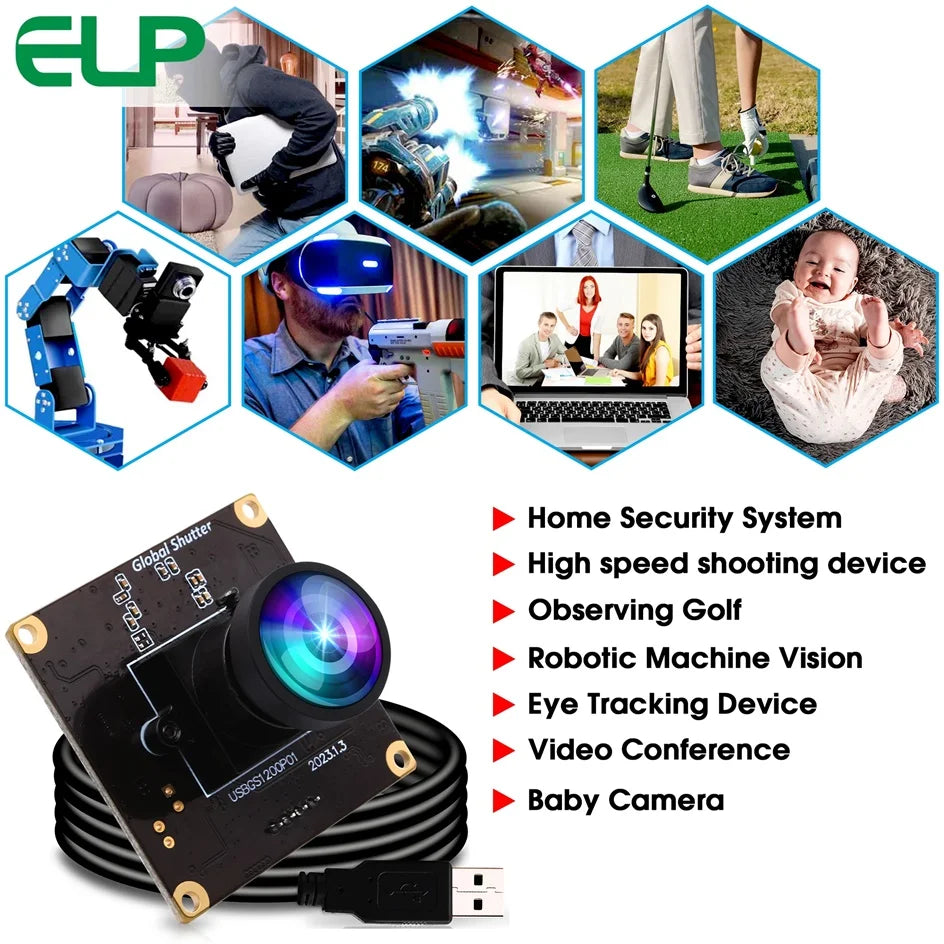 ELP 1200P 90fps Global Shutter USB Camera Module 2MP 1080P 90fps Aptina AR0234 UVC Mini USB Webcam Board for Face Recognition