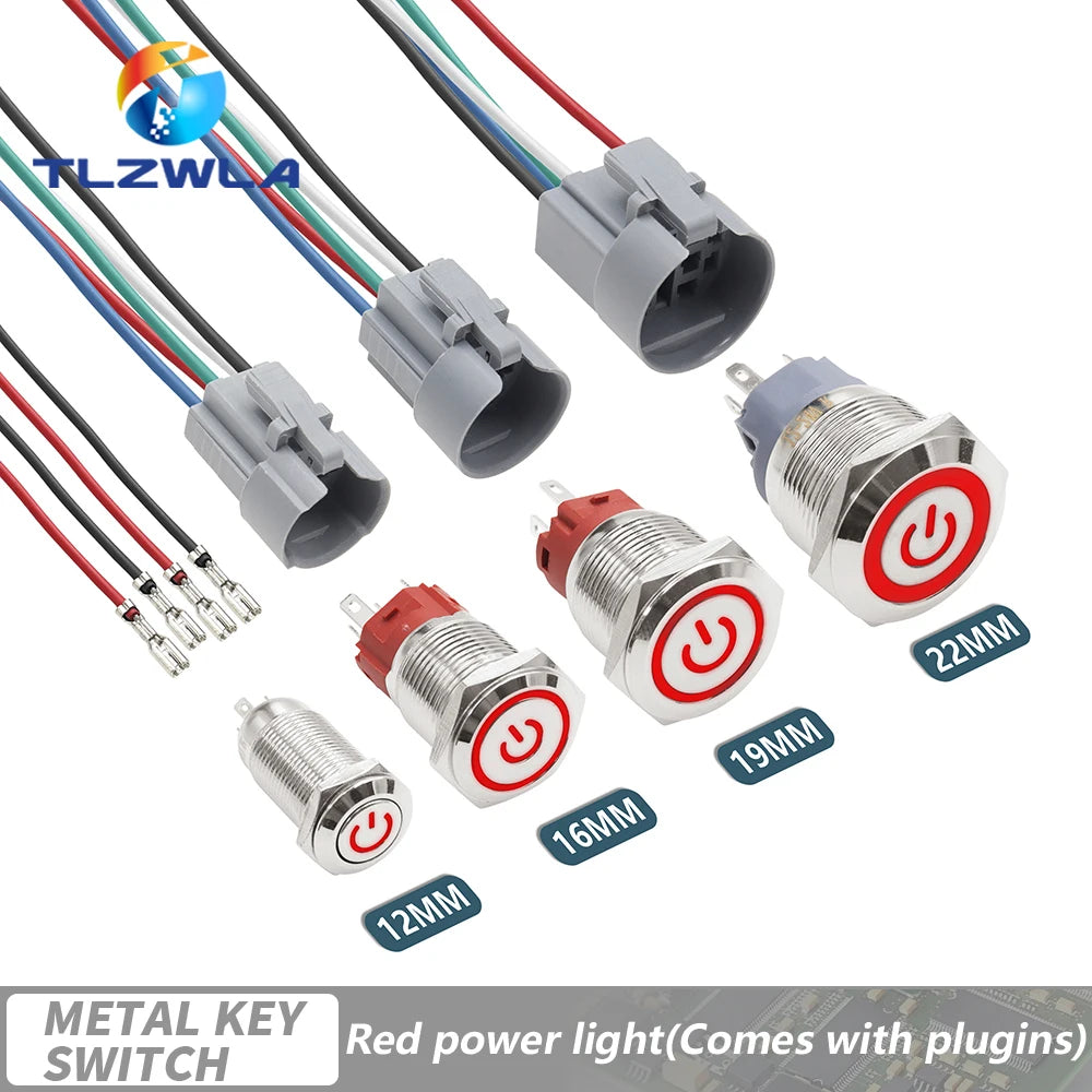 12/16/19/22mm Waterproof Metal Push Button Switch LED Light Momentary Latching Car Engine Power Switch 12V 24V Red Blue