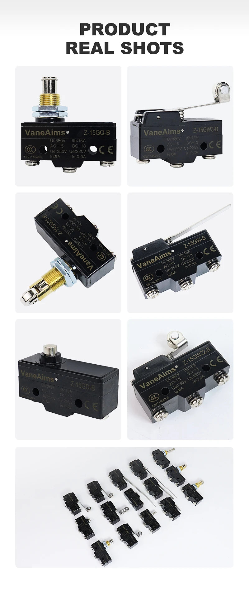 Z-15 Micro Limit switch Travel Switch Small Horizontal Roller Lever 15A 250V 1NO1NC Normally Open Normally Closed Travel Switch
