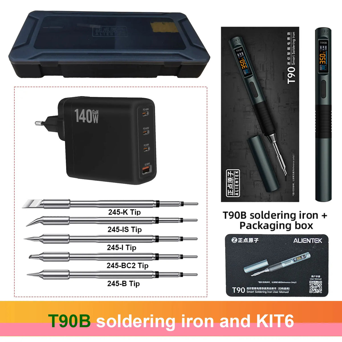 ALIENTEK T90 Soldering Iron PD3.1 140W Adjustable Temperature 80-450℃ Precision Welding Solder Kit T245 T210 Welding Tool