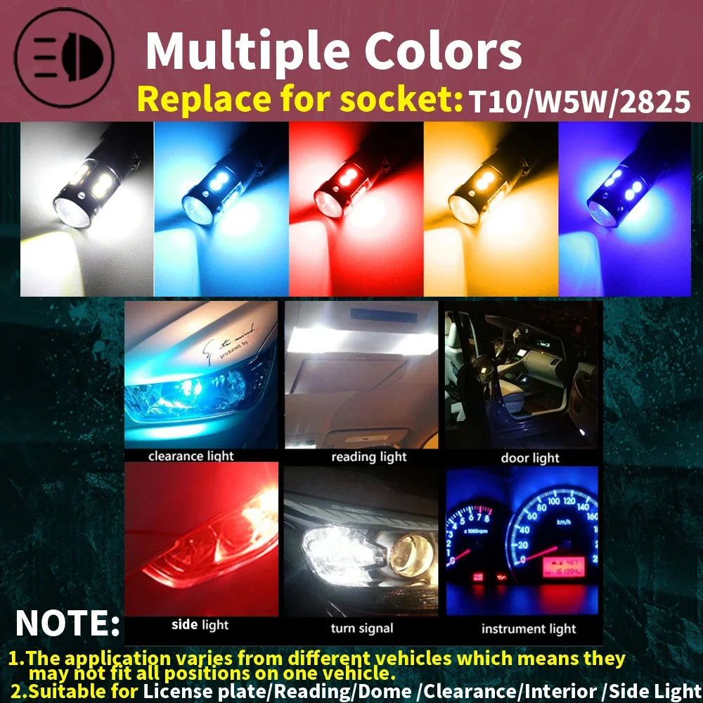 2x W5W T10 LED CANBUS No Error 5W5 12V 10W 950Lm Super Bright Car Interior Side Light 194 3030 SMD Auto Bulb White Amber Red