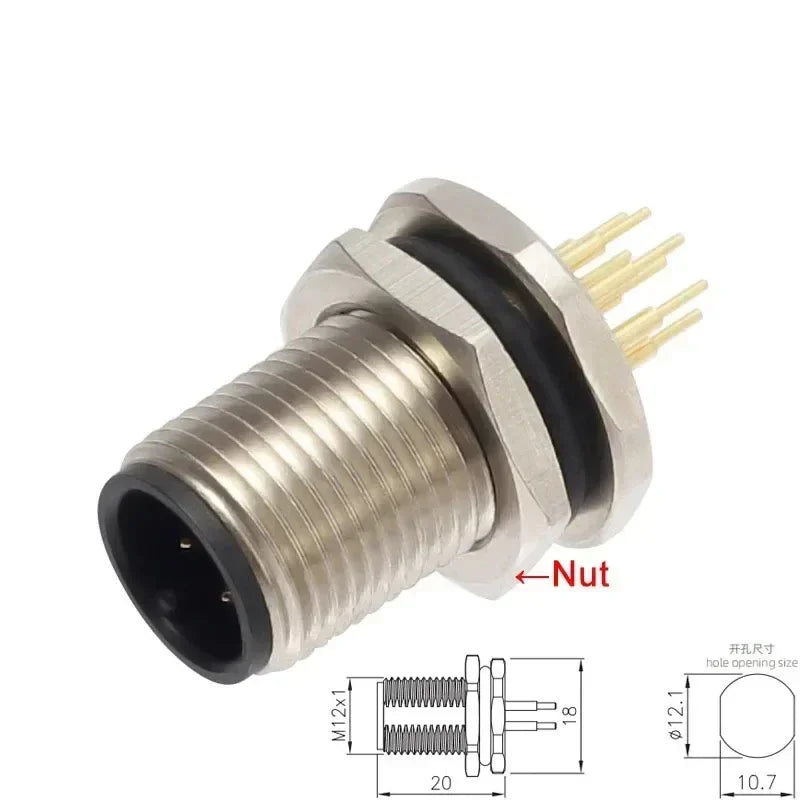 M12 2 3 4 5 6 8 12 17 Core Flange Socket PCB Board Aviation Plug Male and Female Hole size 12/16mm Waterproof Connector