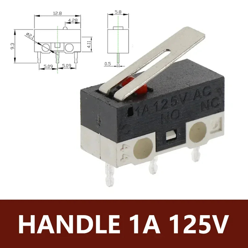 20PCS 3Pins 1A 125V Mini Micro Limit Switch Terminals SPDT Roller Arc Lever Snap Action Push Micro Mouse Switches C NO NC PCB