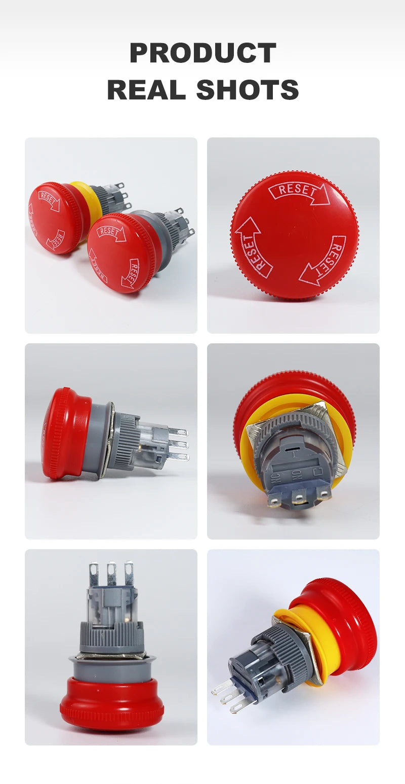 16mm Plastic Emergency Stop Switch Latching Self-locked 1NO1N Red Mushroom Head Electrical Control Push Button Switch VaneAims