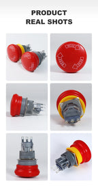 16mm Plastic Emergency Stop Switch Latching Self-locked 1NO1N Red Mushroom Head Electrical Control Push Button Switch VaneAims