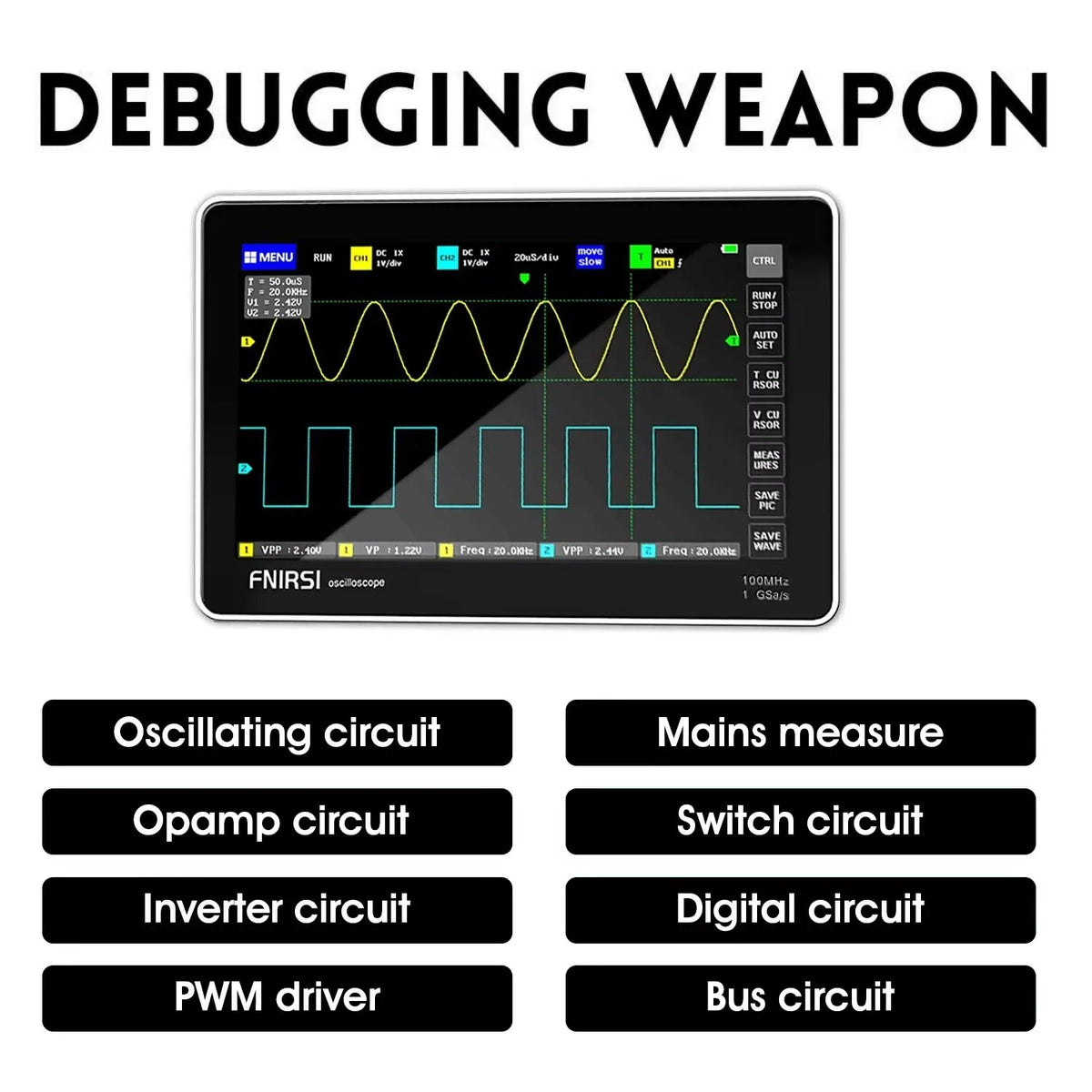 FNIRSI 1013D Digital Tablet Oscilloscope 2CH 100MHz BW 1GSa/s Sampling Rate 7 Inch Touchscreen for Electrical Repair Tools