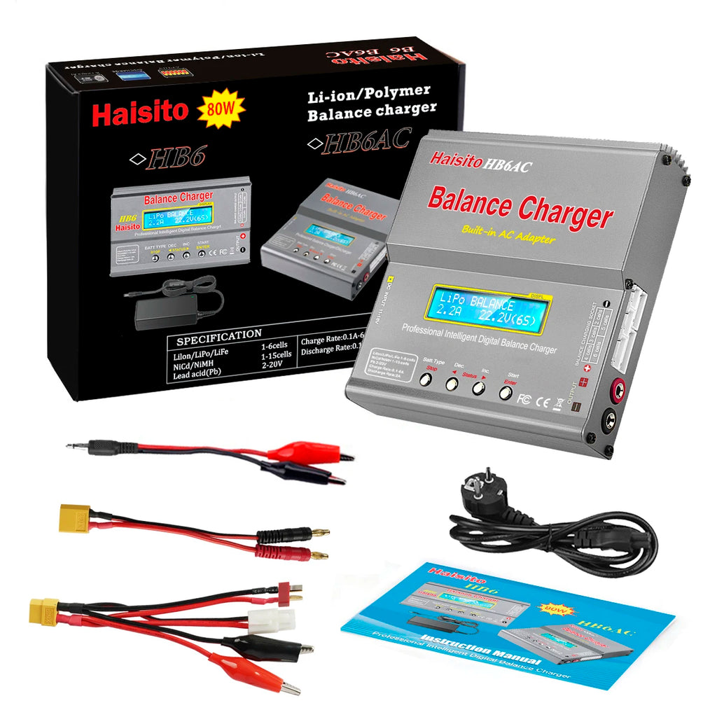 IMAX B6AC 80W RC Charger B6 AC 6A Balance Charger with Digital LCD Screen Li-ion LiFe Nimh Nicd PB Lipo Battery Discharger