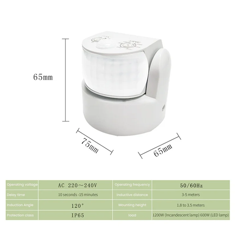 FEDI-2X Waterproof Double Infrared Probe Motion Sensor IP65 AC 220V-240V PIR Motion Detector Automatic 120 °White