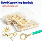 150-540pcs Boxed Terminal Block Connector M3/M4/M5/M6/M8/M10 O-type Ground Lugs Terminal Cold-Pressed Copper Tab Wiring Nose