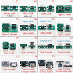 2pcs Micro Mini USB Type C USB 2.0 3.0 Male Female PCB Connector 90 Degree with Pin Header Data Charging Cable Jack Test Board