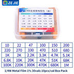 1/4W Metal Film Resistor Assortment Kit, 1/2W 1W 2W 3W 5W Through Hole Electronic Components Pack, 30/41/130 Kinds 1% Tolerance