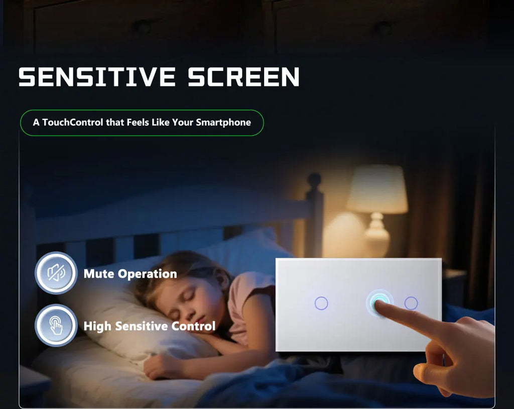 BSEED 1/2/3Gang Touch Switch Double Light Switch Triple Sensor Switch 1Way EU Standard Glass Panel Blue Back Light White Series