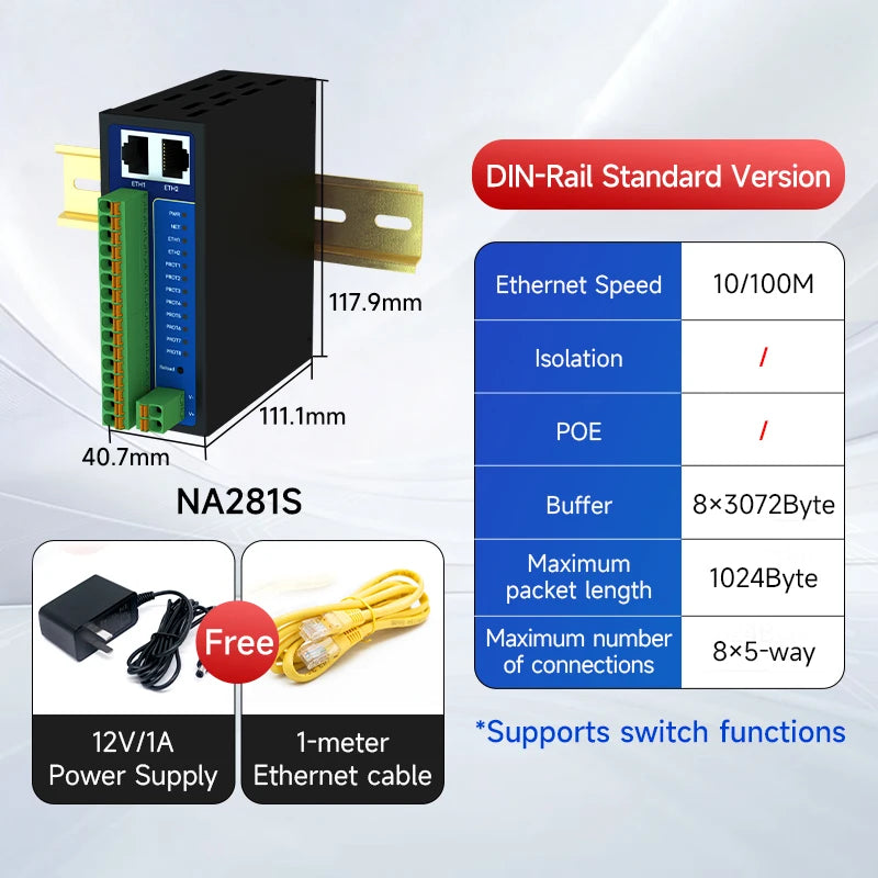 8-Channel Serial Server RS485/232/422 to RJ45 EBYTE NB183-V2 Upgraded Series ModBus RTU to TCP Build-in Watchdog MQTT/HTTP IOT