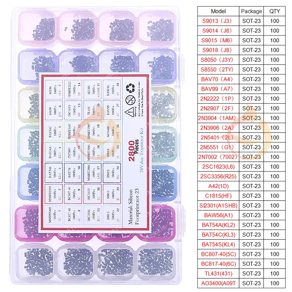 DIP SMD Mosfet Triode Thyristor PNP NPN Voltage Regulator Chip Transistor Assortment Kit SOT-23 TO-92 TO-126 TO-220 DIY Mix Set