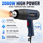 2000W Heat Gun Professional Hot Air Gun Adjustable Temperature 60-600 D 4 Nozzles for DIY Stripping Paint Shrinking PVC and Home