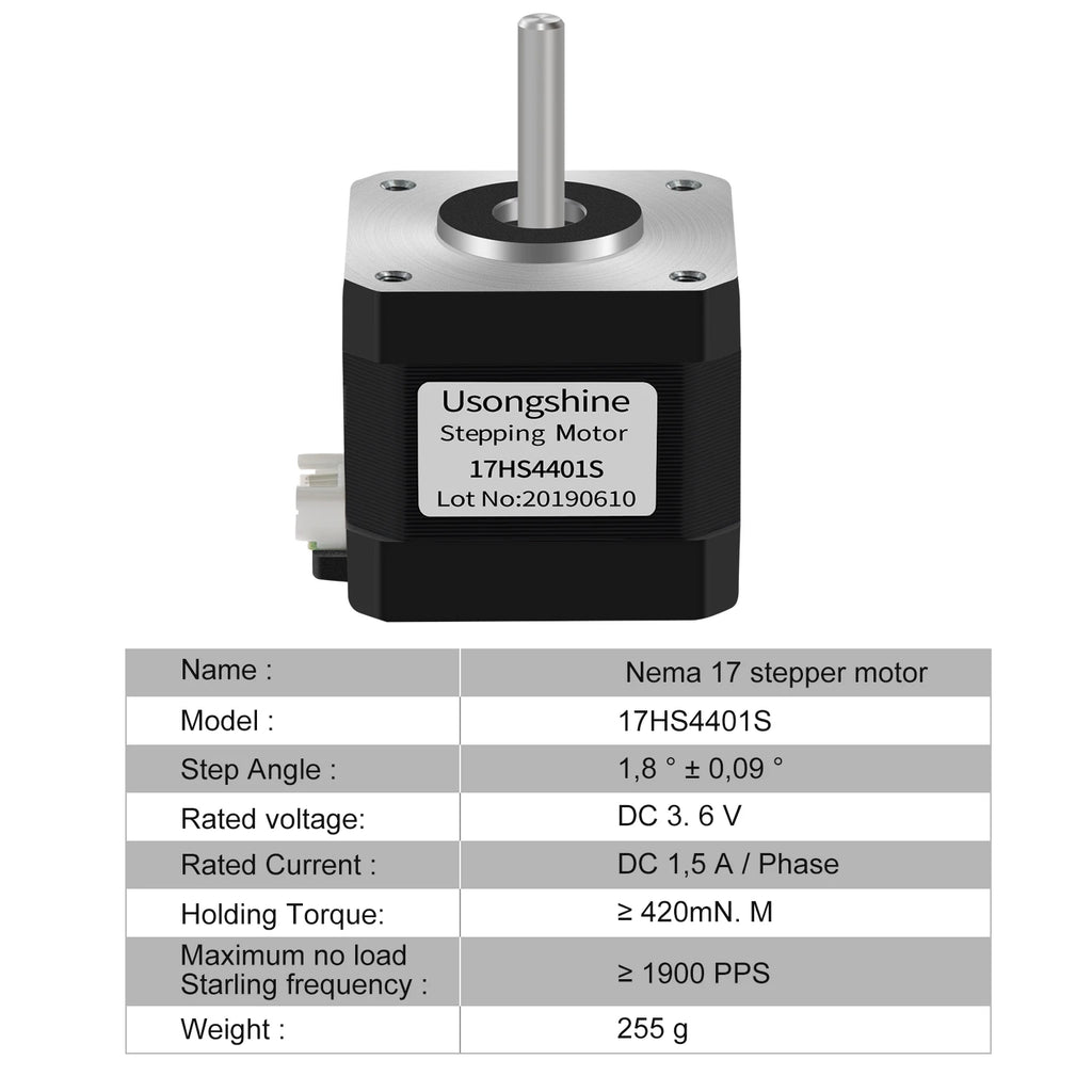 Usongshine Nema17 Stepper Motor 17HS4401 1.8 ° Motor 1.5A 42N.cm 42BYGH 4-lead For CNC Roter Laser Engraving Machine 3D Printer