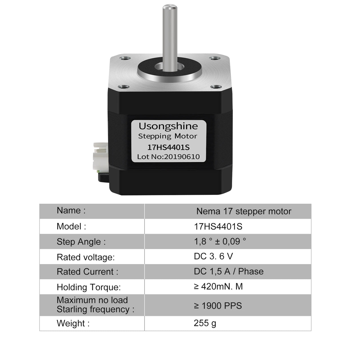 Usongshine Nema17 Stepper Motor 17HS4401 1.8 ° Motor 1.5A 42N.cm 42BYGH 4-lead For CNC Roter Laser Engraving Machine 3D Printer