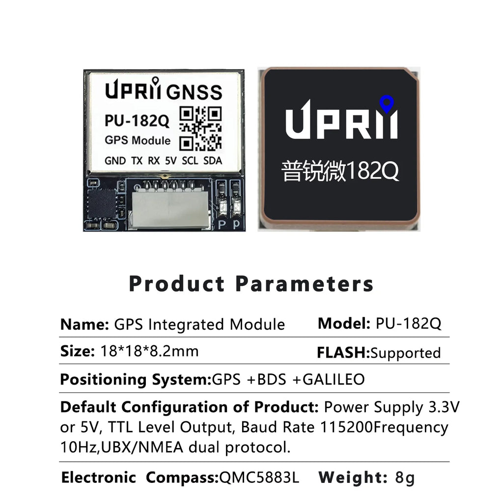 PU-182Q M10GNSS GPS Module with Compass, Compatible with INAV Betaflight Ardupilot, Support GPS Galileo GLONASS BeiDou QZSS SBAS