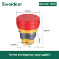 16/22mm Plastic Emergency Stop Power Push Button Switch Anti-slip IP65 Waterproof Mushroom Head Rotation Reset 1NO 1NO1NC
