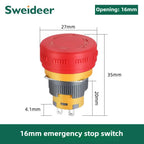 16/22mm Plastic Emergency Stop Power Push Button Switch Anti-slip IP65 Waterproof Mushroom Head Rotation Reset 1NO 1NO1NC