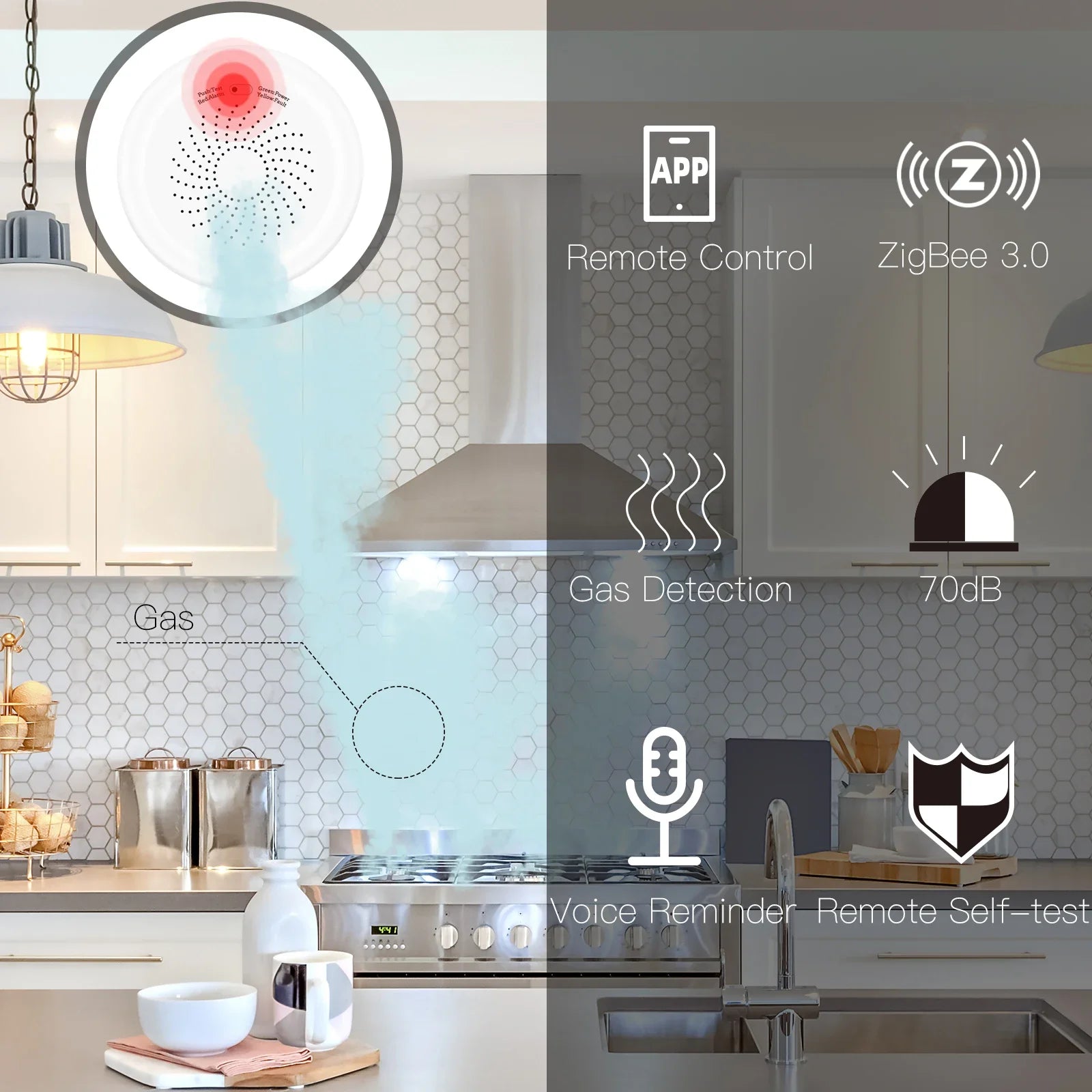 Smart Gas Leak Detector,ZigBee Tuya Alarm Sensor,Combustible Gas Leakage Alarm for Home Security,APP Remote Control, Smart Life