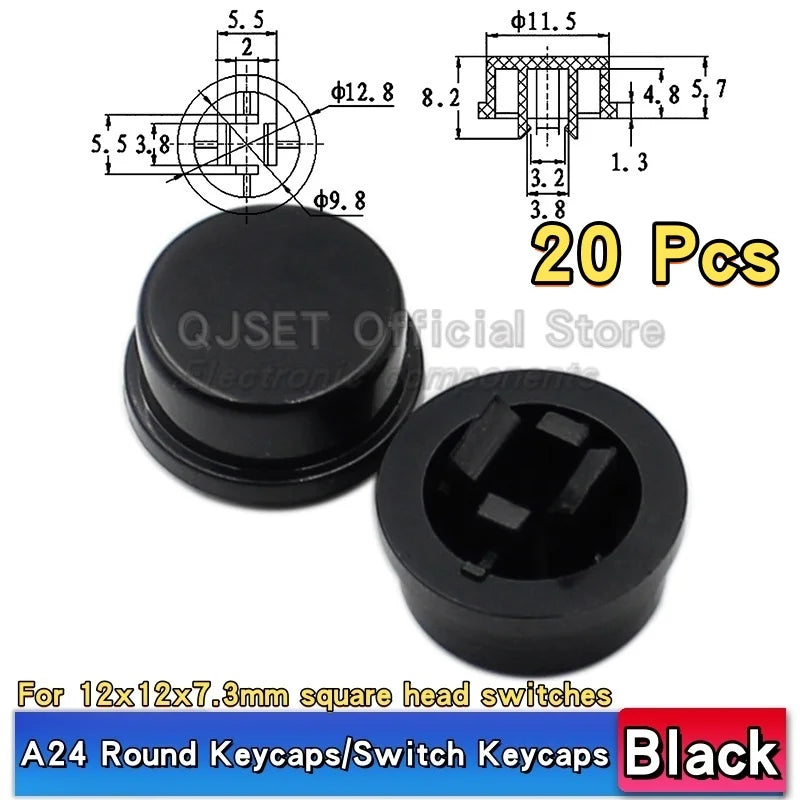 20 Pcs Tactile Pushbutton Switch 12*12*7.3MM Micro Switch Pushbutton A14 A24 Pushbutton Cover 12x12x7.3MM Square Head Pushbutton