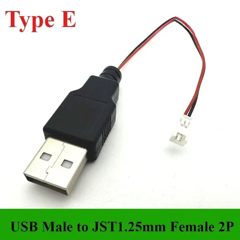 1/5/10Pcs/lot USB Male/Female to XH2.54 /PH2.0/1.25mm Female Plug adapter cable  2P 26AWG 20CM Toy Fan drone connector cable