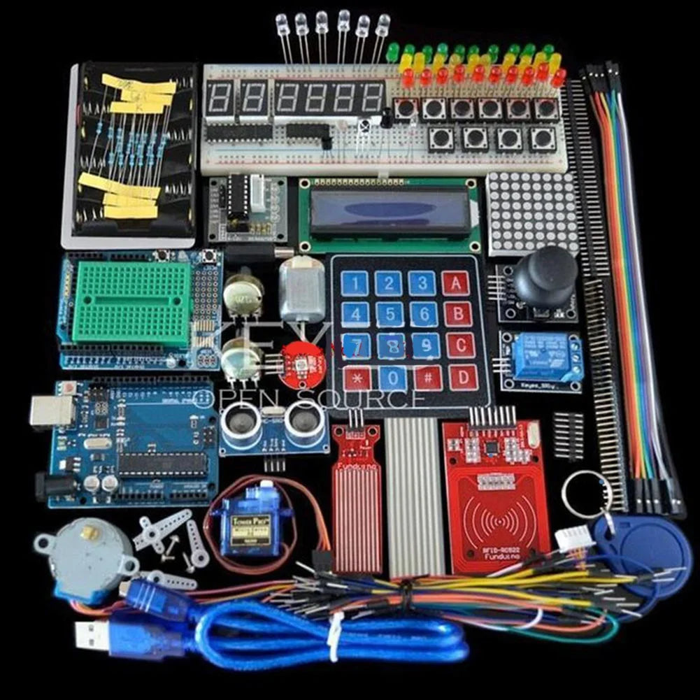 【HOT-PRICE!】Starter Kit For Arduino Uno R3 Uno R3 Breadboard And Holder Kit Step Motor / Servo Kit 1602 LCD Kit Jumper Wire Kit