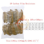 Carbon Film Resistors Assortment Kit set 1/8W 1/4W 1/2W 1W 2W 3W 5W 5% Electronic Components resistor package