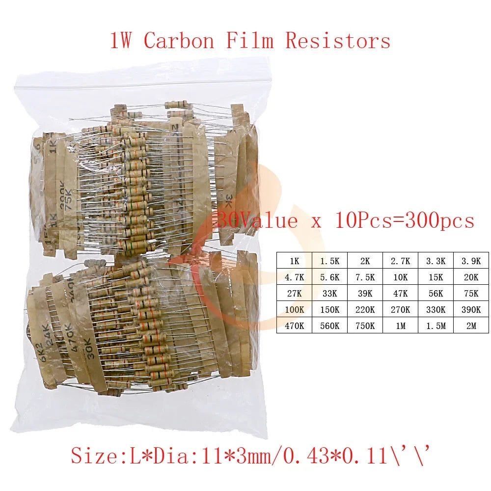 Carbon Film Resistors Assortment Kit set 1/8W 1/4W 1/2W 1W 2W 3W 5W 5% Electronic Components resistor package