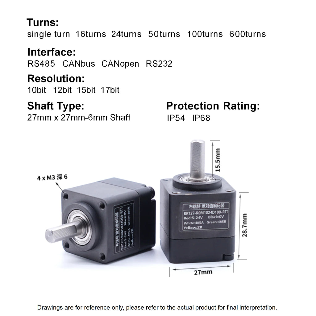 27mm Absolute Rotary Encoder RS485 RS232 CAN CANopen Modbus RTU Communication 6mm Solid Shaft IP54