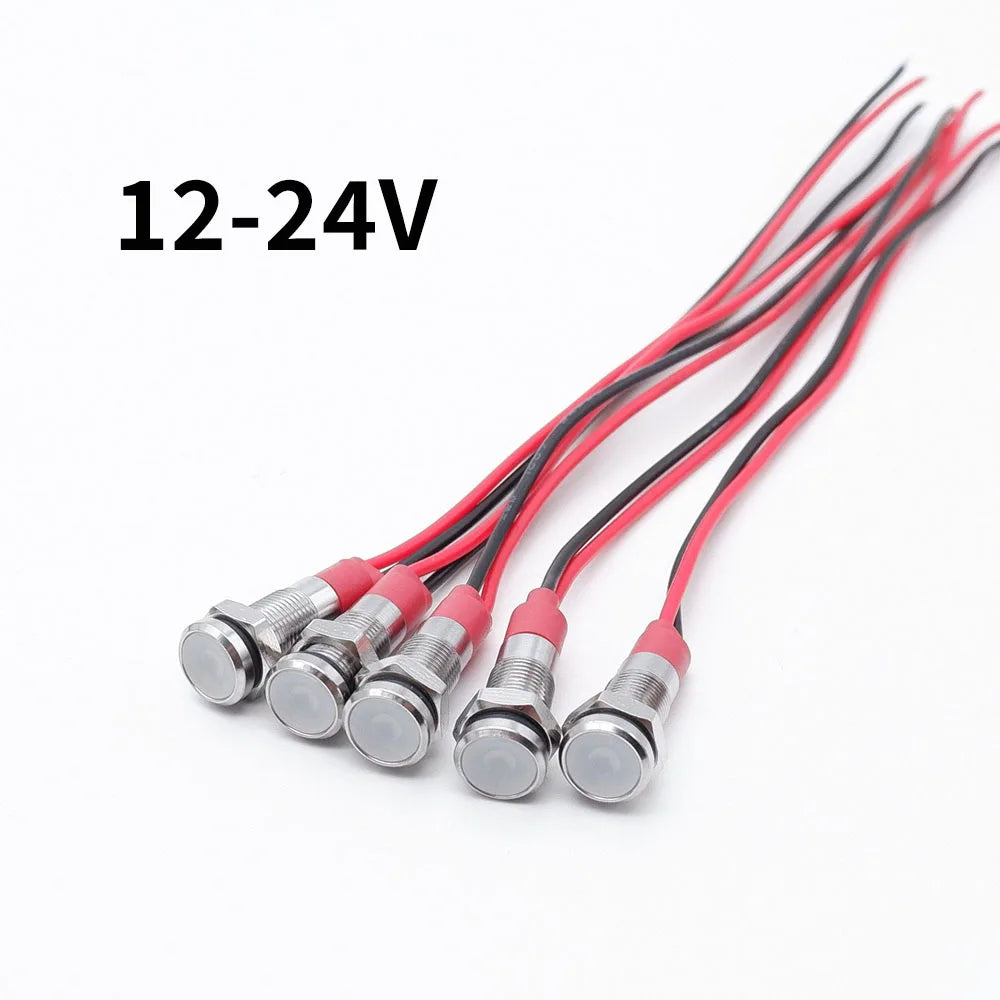 5pcs 6mm Metal Indicator Light LED Warning Signal Lamp Pilot With Wire 3V 5V 6V 12V 24V 220V Red Orange Blue Green White