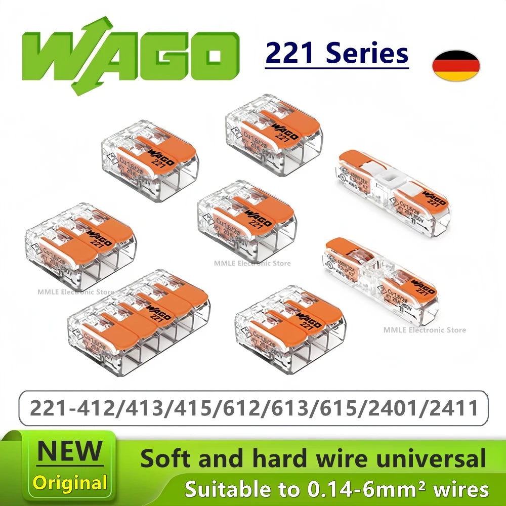 5/10pcs Original Wago 221-412 221-413 221-415 221-612 613 615 221-2411 2401 Wiring Terminal Quick Holes Push-in Lever Connector