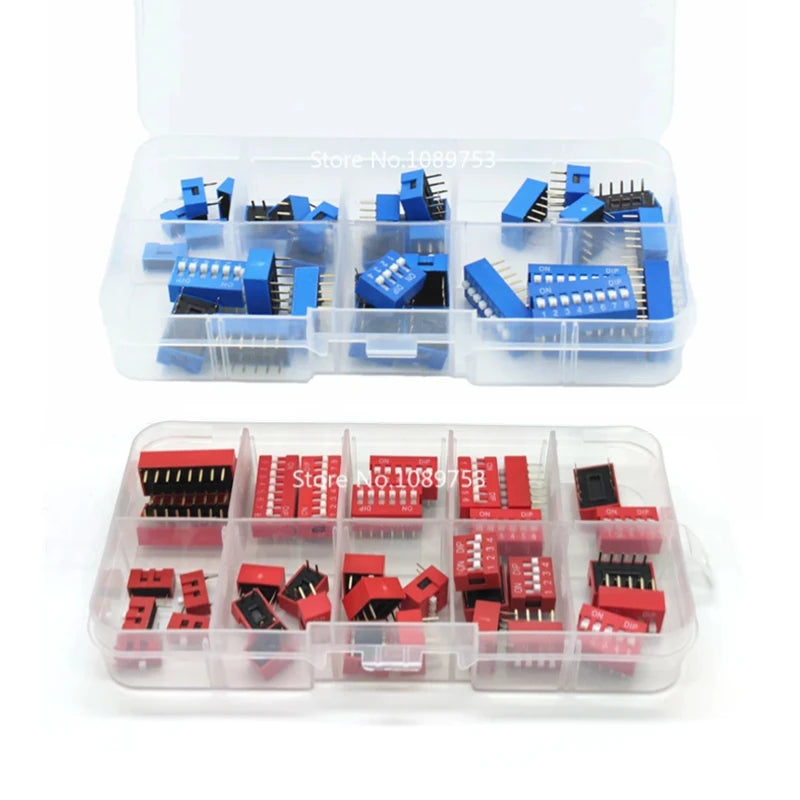 35PCS/LOT Dip Switch Kit In Box 1 2 3 4 5 6 8 Way 2.54mm Toggle Switch Snap Switches Mixed Kit Each 5PCS Combination Set