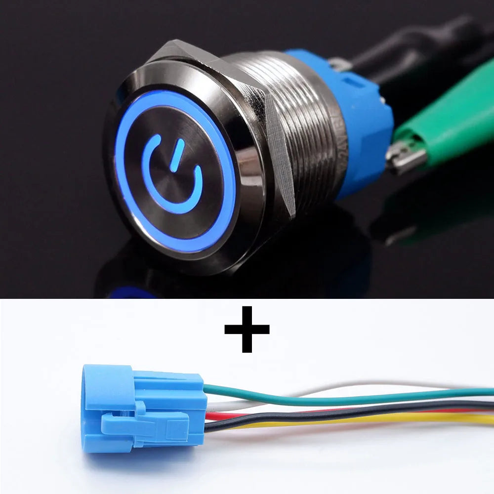 16mm 19mm 22mm Metal Push Button Switch Led Backlit On Off Car Engine Power Start Stop Waterproof With Wire 1NO1NC 5V 12V 220V