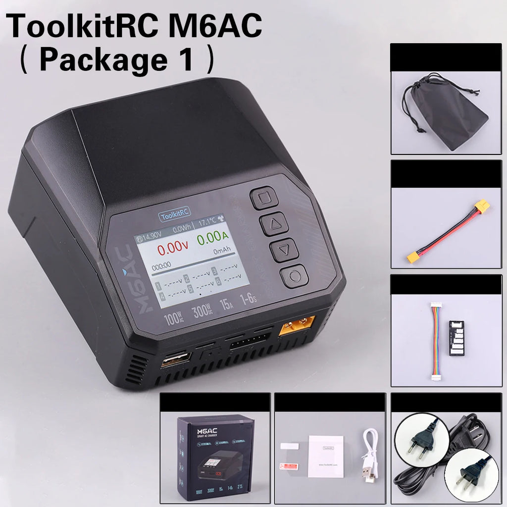 ToolkitRC M6AC 15A 300W Multifunctional LiPo Battery Charger Smart 1-6S Balance for RC Models - High Power RC Accessory