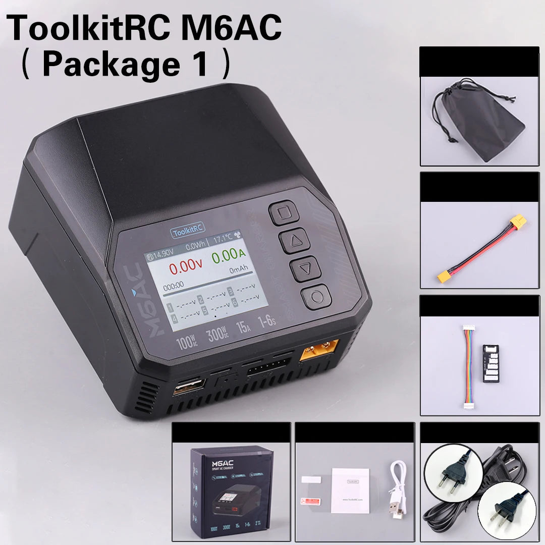ToolkitRC M6AC 15A 300W Multifunctional LiPo Battery Charger Smart 1-6S Balance for RC Models - High Power RC Accessory