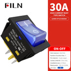 FILN 30A/220V Heavy Duty 4 Pin DPST IP67 Sealed Waterproof T85 Auto Boat Marine Toggle Rocker Switch with LED 12V 220V 30x22