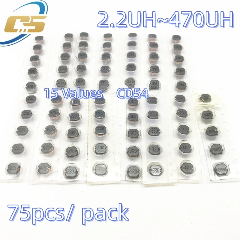 15 Values CD54 SMD Power Inductor Assortment Kit 2.2UH~470UH  Chip Inductors High Quality CD54 Wire Wound Chip