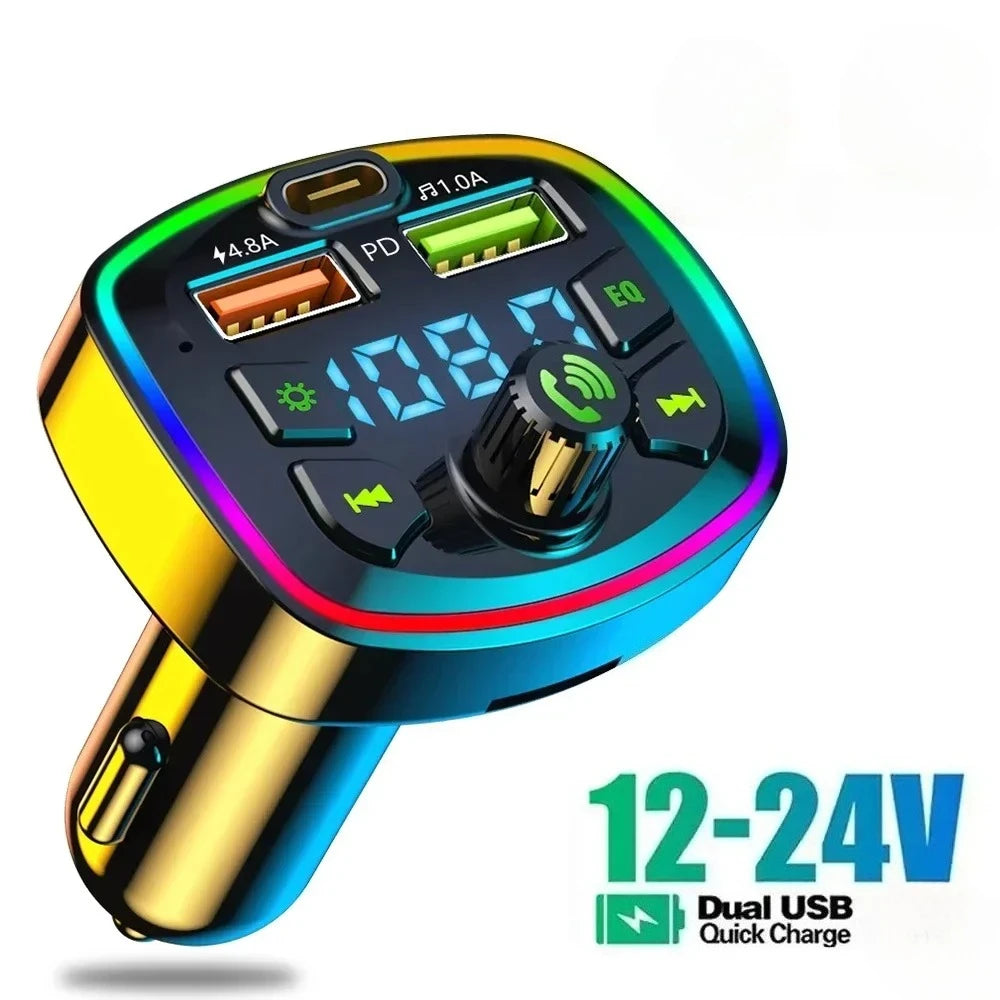 Car Charger Bluetooth 5.0 FM Transmitter Receiver Dual USB Car MP3 Player Adapter Auto Stereo Radio Handsfree Wireless Car Kit