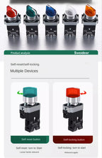 22MM Knob Switch Button LED Light Rotary Switch Momentary Latching 2/3 Position ON/OFF Power Switch 6V12V24V220V380V110V TURN