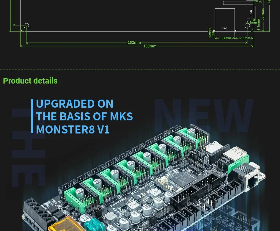3D Printed Accessories Makerbase MKS Monster8 V2 32Bit Control Board 3D Printer Parts TMC2209 A4988 for Voron VS Spider Octopus