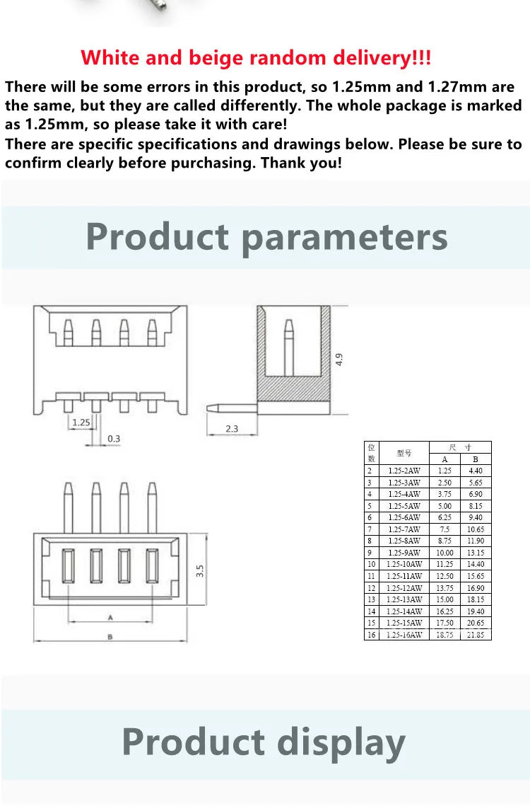 50pcs Micro JST MX1.25 Straight needle/curved needle Connector 2Pin~12Pin Male Pin Header Right Angle 90°/180° 1.25mm Pitch