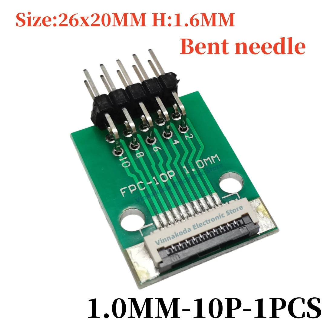 FFC/FPC Adapter Board with Soldered 1.0MM Flip Cover Lower Connector Straight or Bent Pins Available, 4/6/8/10/12/14/16/20/30P