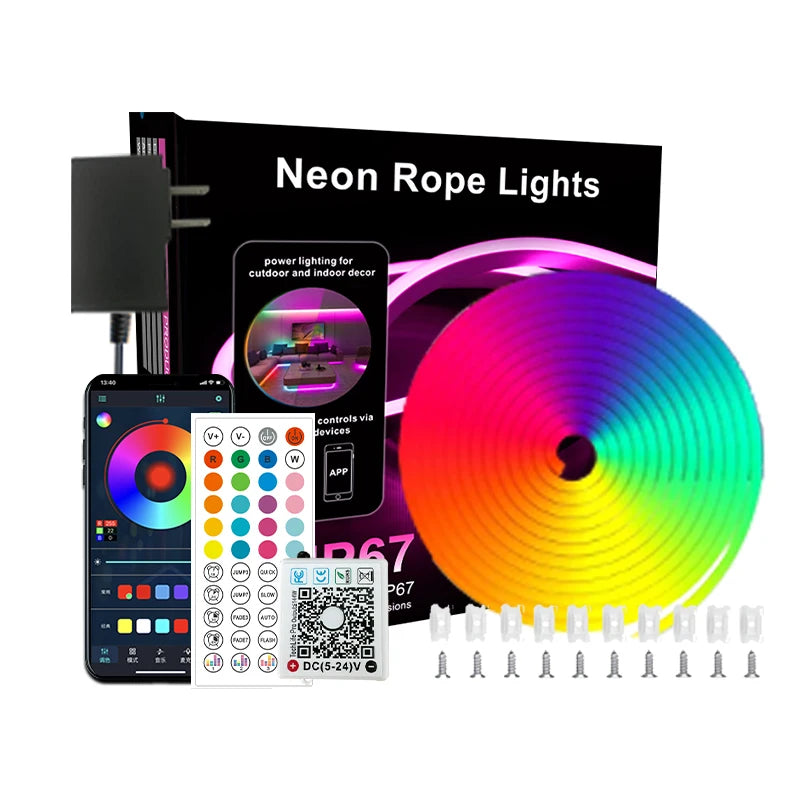 24V RGB Neon Rope Lights Waterproof Flexible Neon LED Strip Lights Bluetooth Music Sync with App/Remote Control 5m 10m 20m 30m